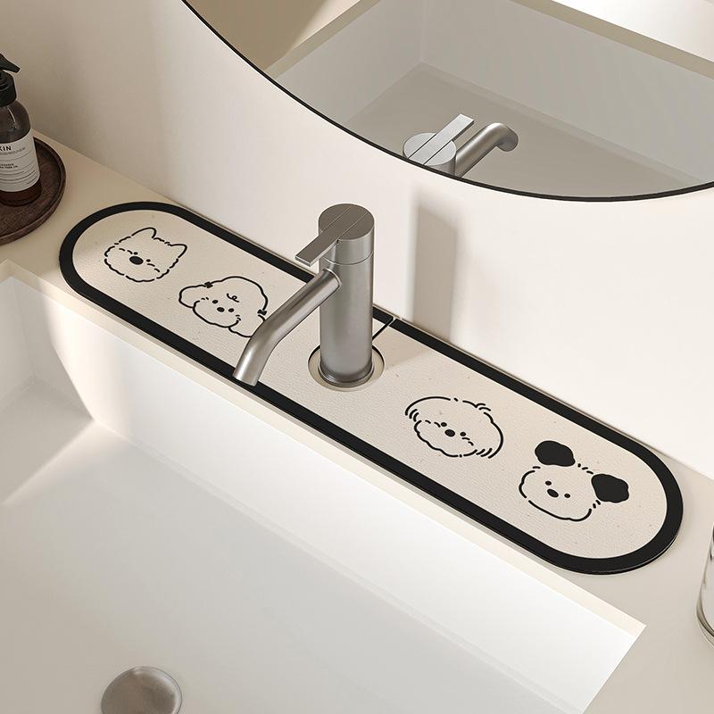 

Cartoon Kitchen Faucet Mat Water Absorption Pad for Bathrooms Countertop Drain Washbasin Splash-Proof Water Mat