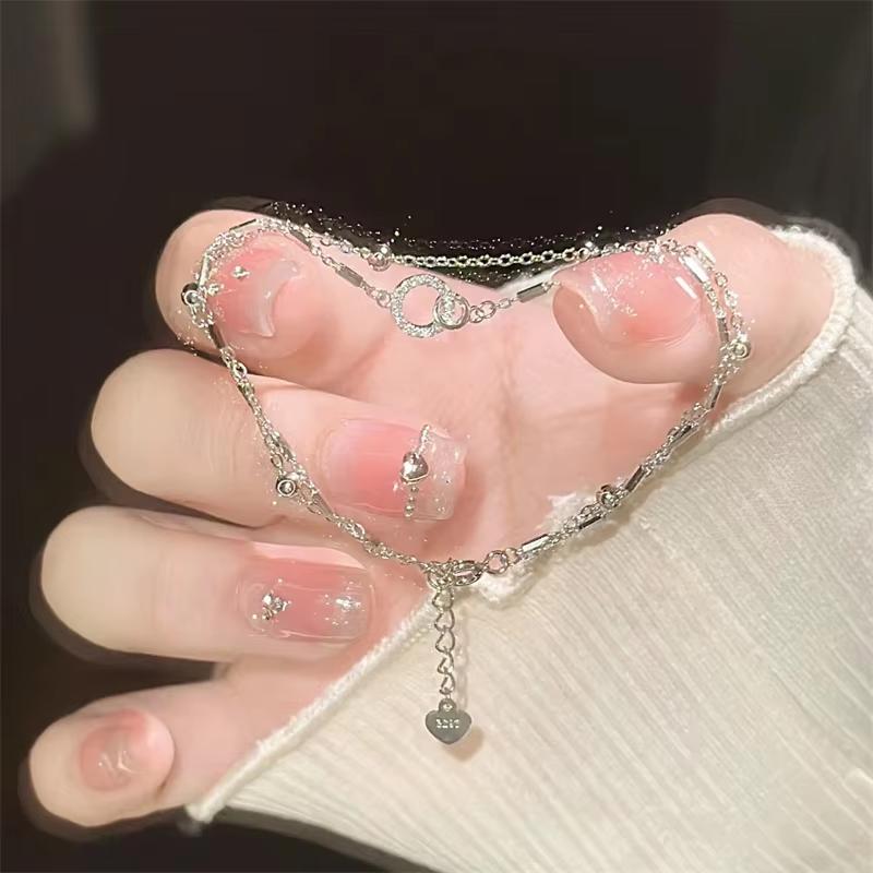 Dainty Pink Crystal Heart Bracelet for Women Adjustable Thin Chain Jewelry Minimalist Fashion Link Wrist Accessory Wedding Gift