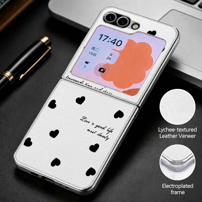 INS Heart Sticker Collage Case For Samsung Galaxy Z Flip 8 7 6 5 Z Flip8 Flip7 Flip6 Hybrid 3in1 Plating Leather Skin Folding Phone Cover