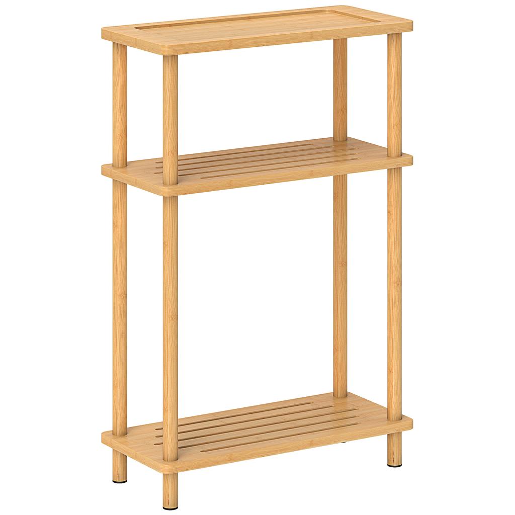 Bamboo Side Table, 3-Tier Slim End Table, Nordic Style, for Living Room, Bedroom, Office, Tool-Free Assembly, Natural Wood Finish
