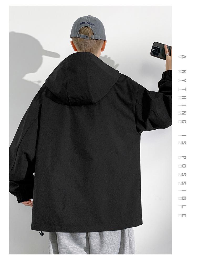 Men's Plus Size Casual Hooded Jacket - Windproof & Trendy for Spring/Autumn