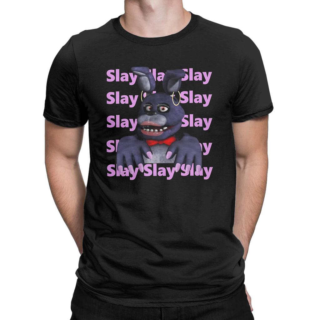 Fnaf slay meme on periodt Men T Shirts FNAF At Freddys Tee Shirt Short Sleeve Round Collar TShirt Pure Cotton Summer Clothes
