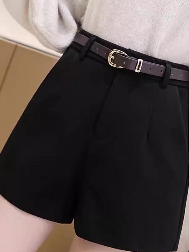 Elegante, hochtaillierte, formende Wollshorts für Damen - Vielseitige graue Bootcut-Hose für den Herbst