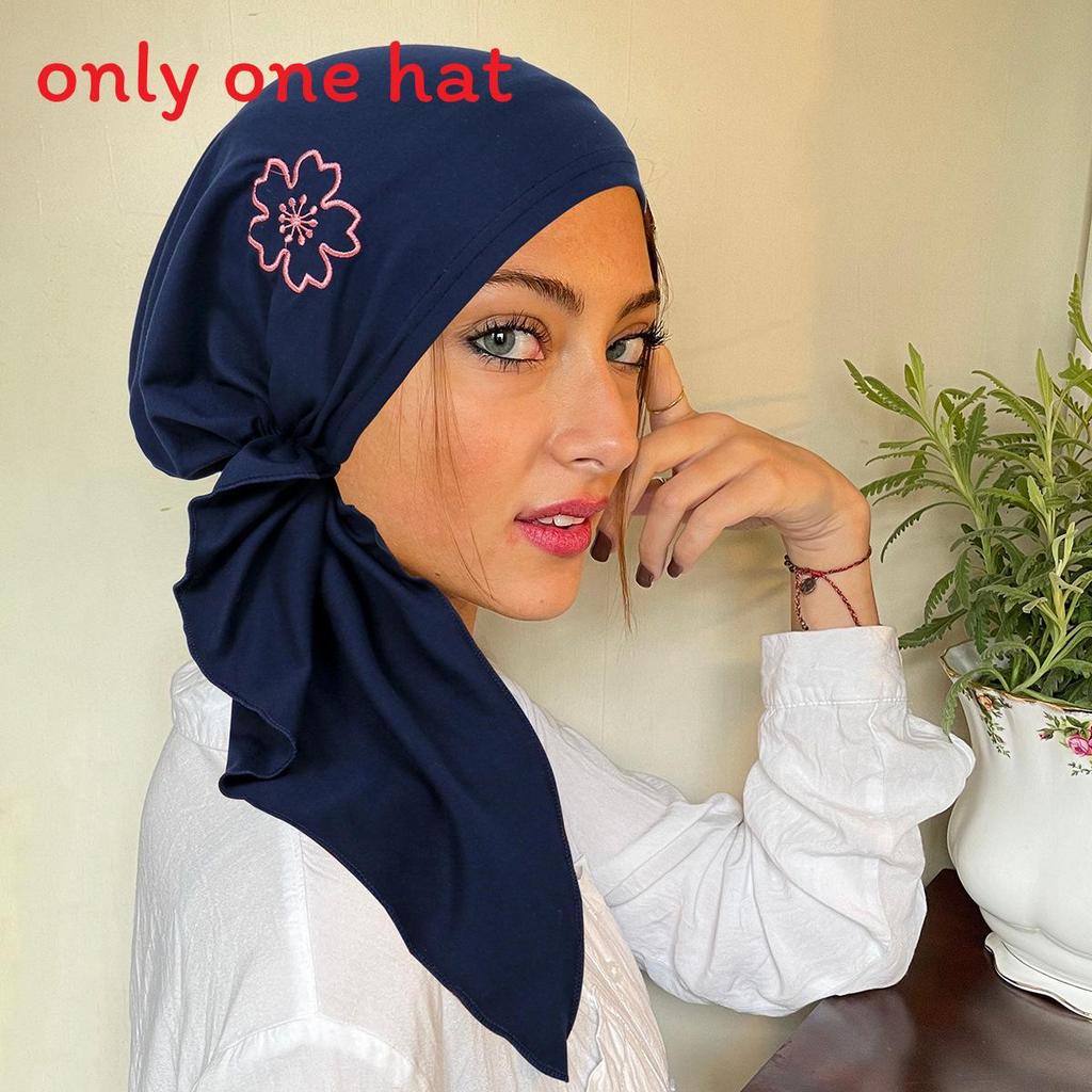 

Женский эластичный чехол для головы с боковой вышивкой для использования летом и зимой Navy Blue