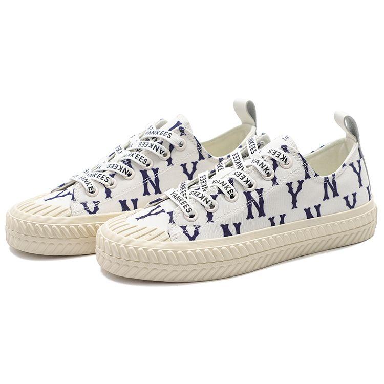 MLB Playball Monogram Trendy Comfortable Versatile Durable Lightweight Low-Top Canvas Shoes Unisex Sneakers White 3ACVVM12N-50IVS