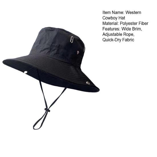 Chapeau de cowboy western UPF 50+ Respirant Ventilé Protection Solaire Large Bord Chapeau seau avec Cordon coupe-vent réglable Randonnée Camping Plein air Pêcheur
