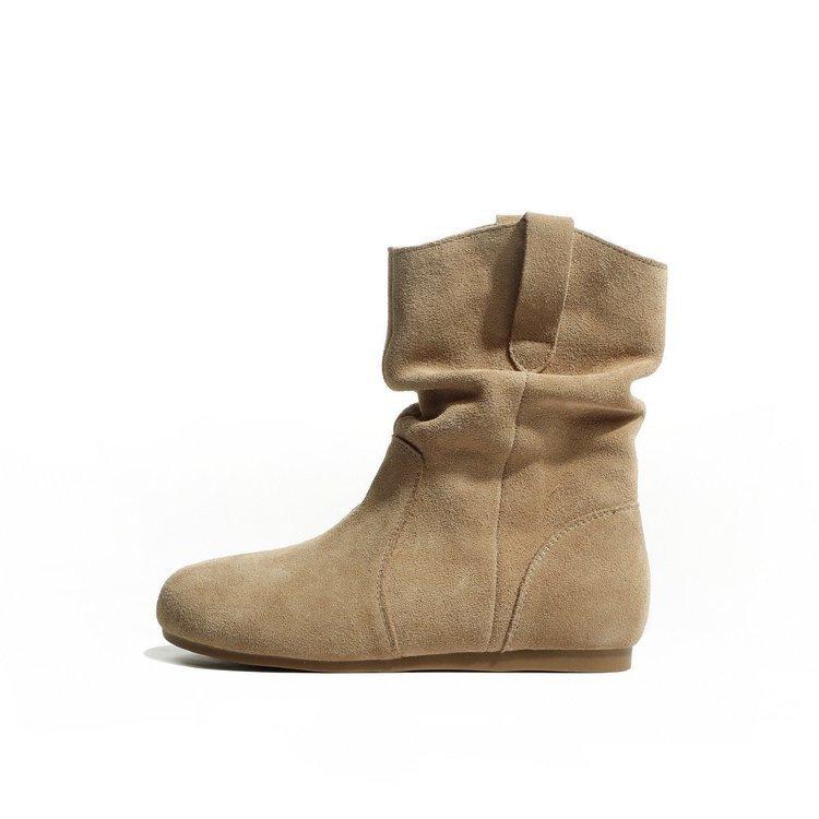 Pile boots medium tube women's round head flat bottom short boots new autumn and winter short boots