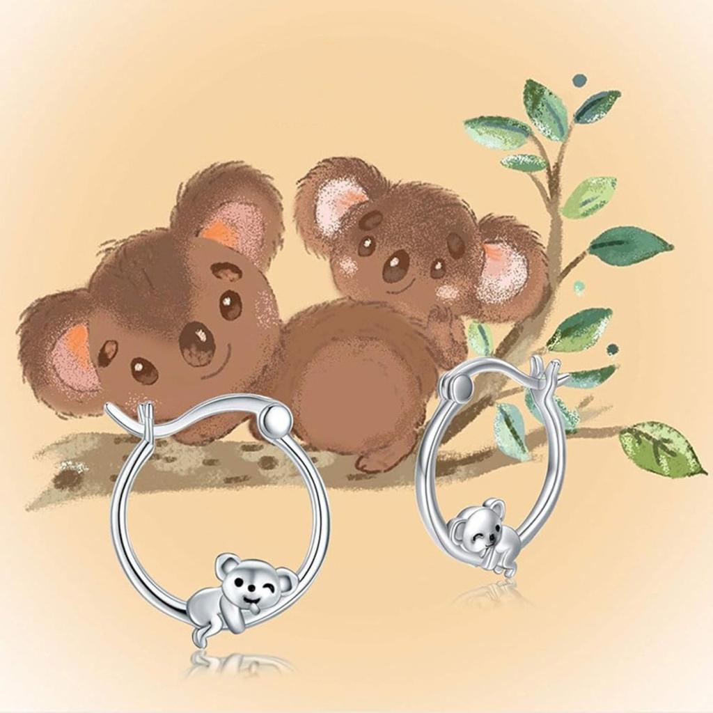 Koala Design Huggie Hoop Earrings for Women Cute Animal Jewelry