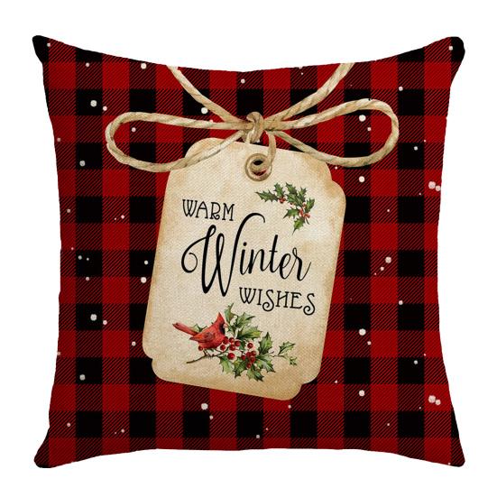 Christmas Pillow Cover Xmas Tree Wreath Print Pillowcase Washable Festive Decor Throw Pillow Case for Living Room Sofa Bedroom