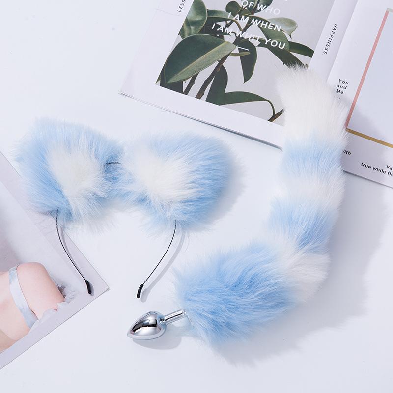 Anal Sex Toys Fox Tail Butt Plug Sexy Plush Cat Ear Headband With Bells Necklace Set Massage Sex Toys for Women Couples Cosplay