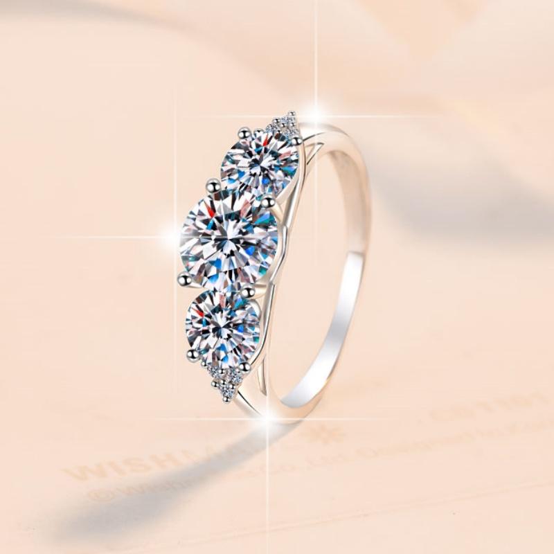 Jewelry Three GRA Certified 2CT VVs1 Moissanite S925 Sterling Silver Ring Wedding Engagement for Women