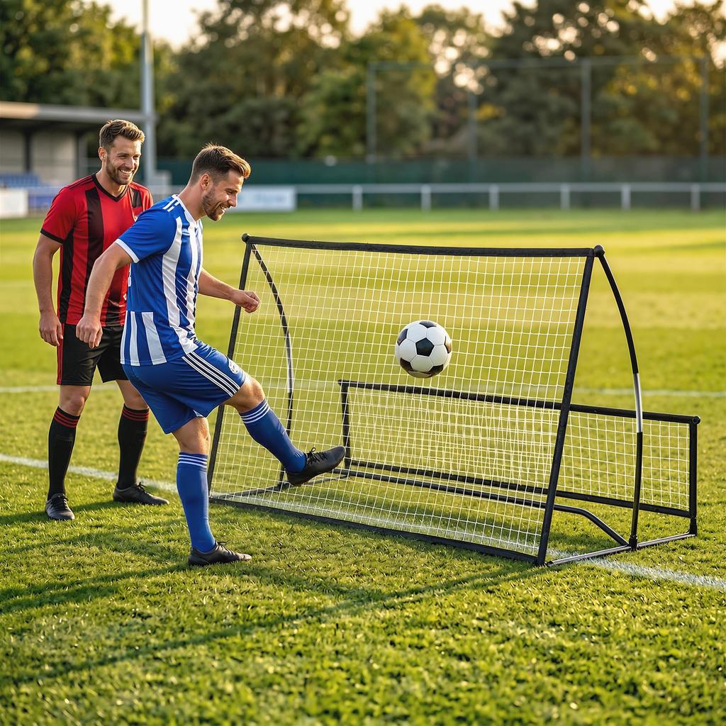 Portable Football Rebound Net 2-in-1, Double-Sided, with Carry Bag and Ground Stakes, 200x94x122/52cm, Black