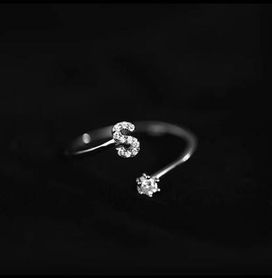 Fashion 925 Silver 26 Letter Ring Sparkling Diamond Zircon Open Ring Index Finger Your Ring Birthday Party Jewelry