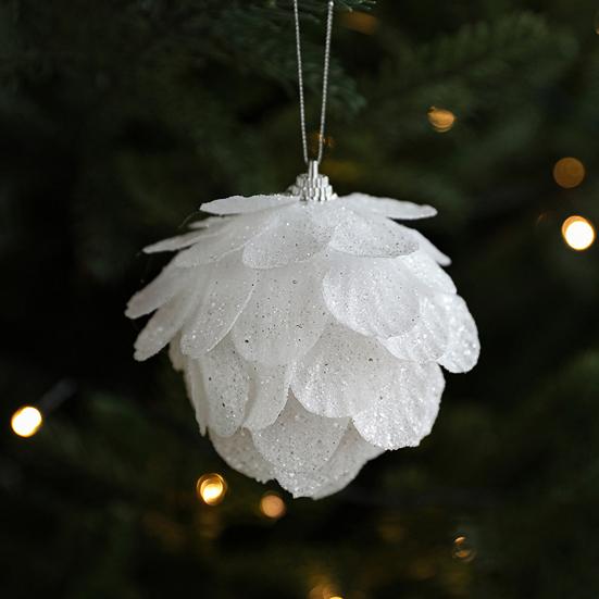 8CM White Foam Christmas Ball Ornament Snowy Holiday Decoration Lightweight Sequin Xmas Tree Hanging Pendant for Home New Year
