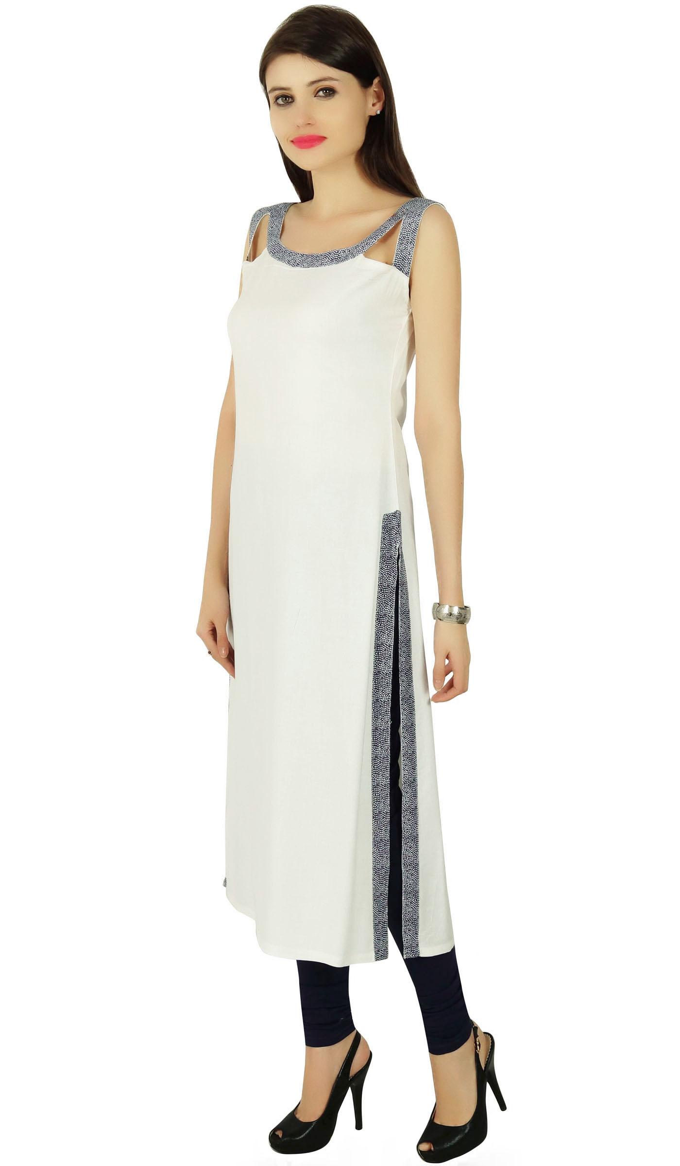 

Phagun Bollywood Casual Kurti Women Rayon Ethnic Designer Solid Tunic Dress 8 білий