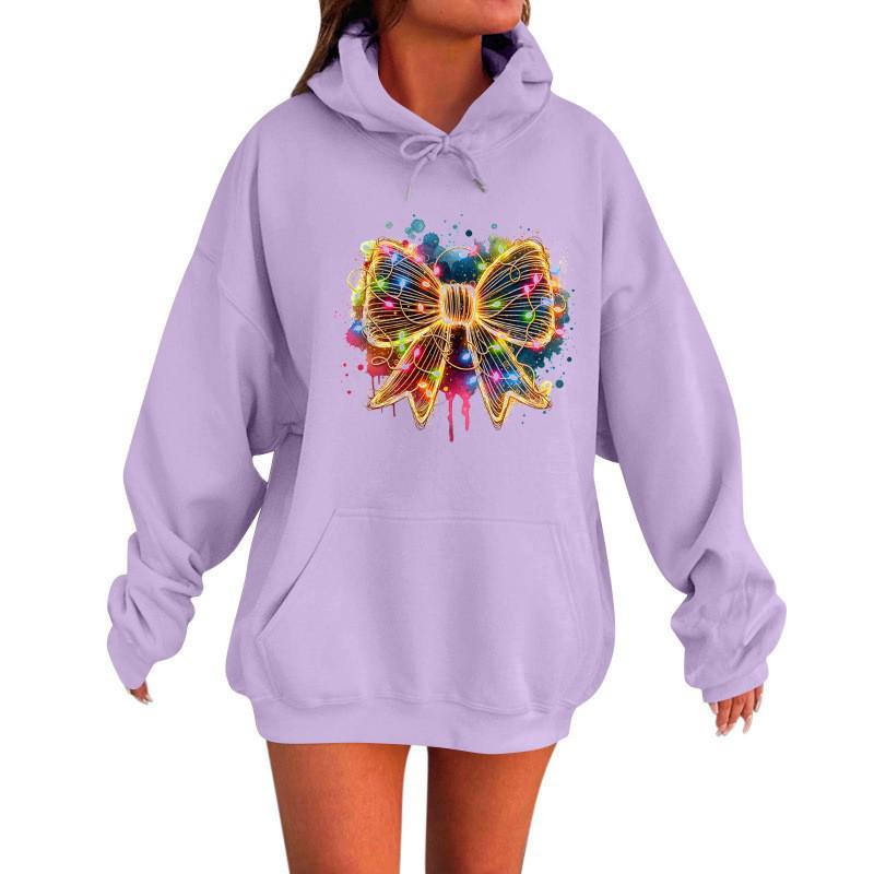 Spring 2025 European & American Trendy Unisex Bow Print Hooded Sweatshirt