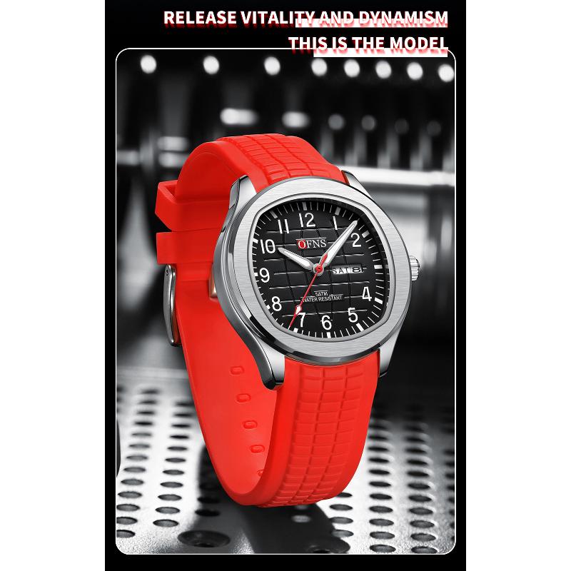 OFNS Fashion Herrenuhr 50M Wasserdicht Luxuriös Leuchtend Datum Woche Multifunktion Business Quarz Armbanduhr
