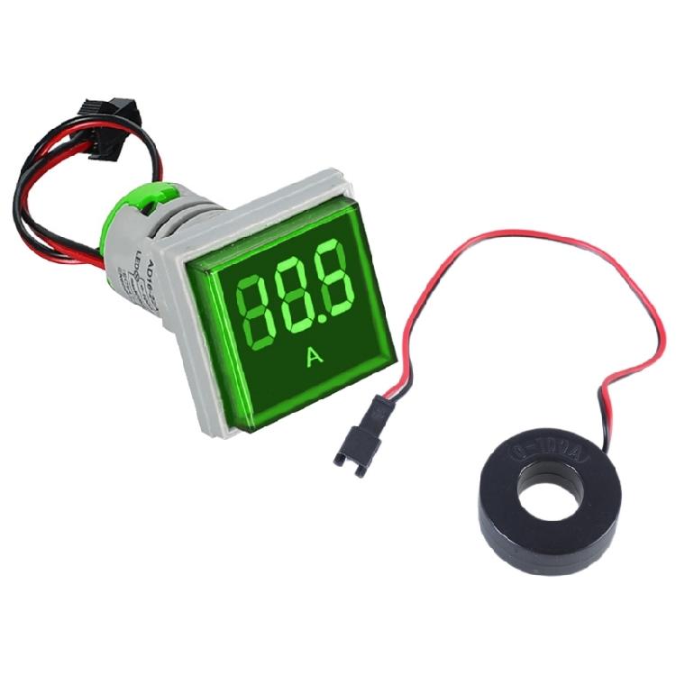 22mm Square Head Current Tester Gauge Digital Ammeter AC100A Current Meter LED Backlit Screen 0-100A Current Detector