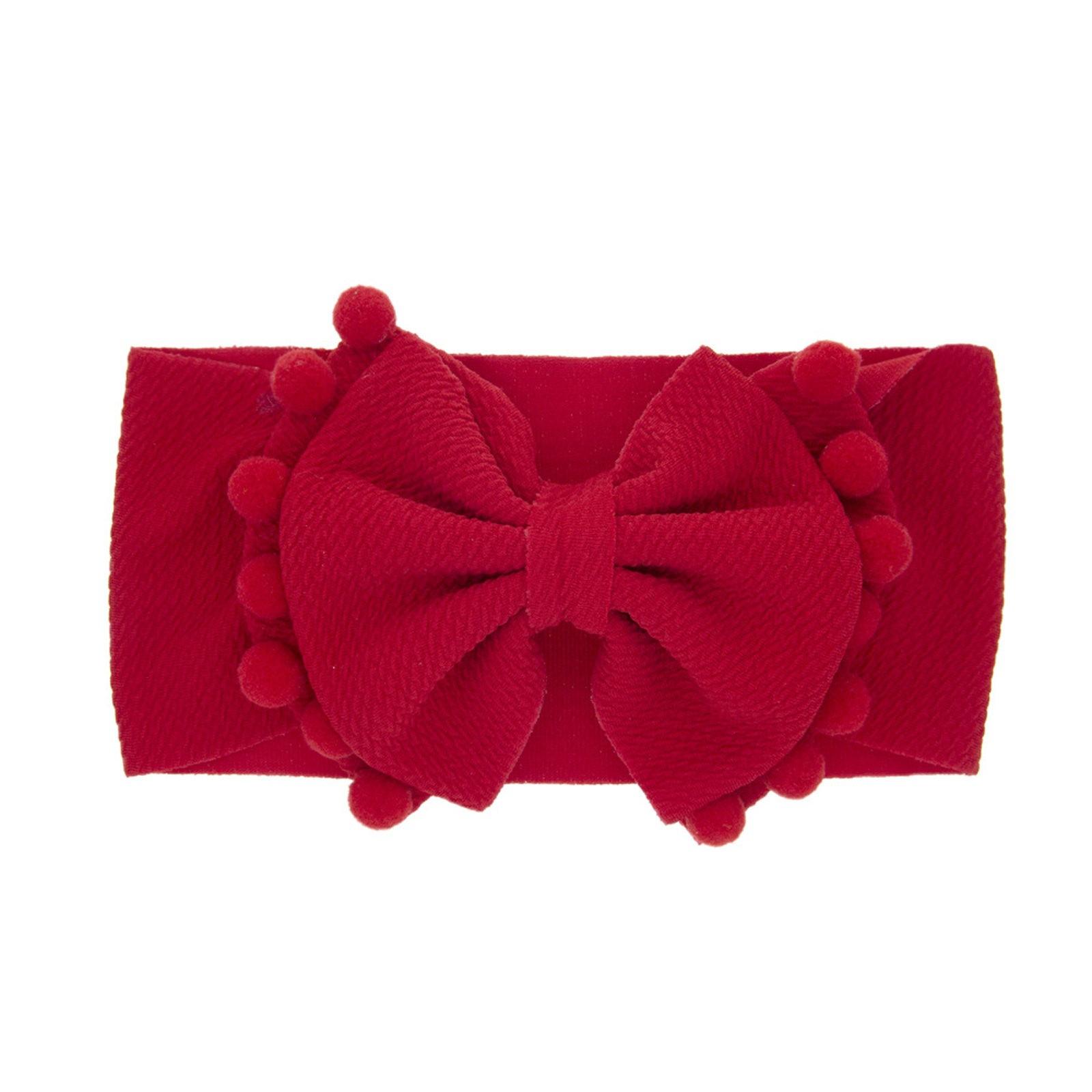 

Детская милая двухслойная однотонная повязка на голову с бантом и шариками по краю One Size красный