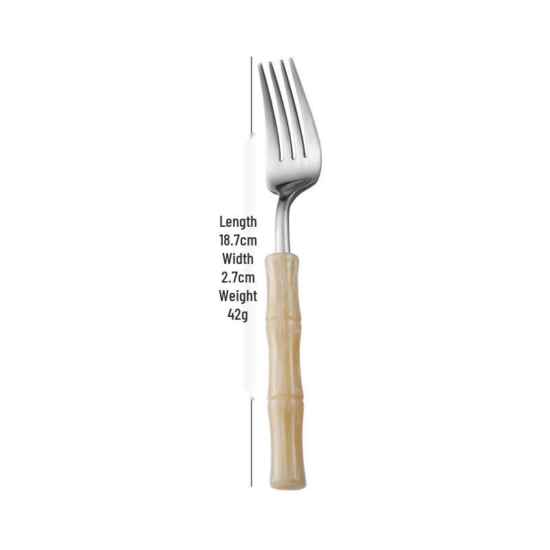 Bamboo Handle Stainless Steel Cutlery Set: Steak Knife, Fork & Dessert Spoon in Gift Box.
