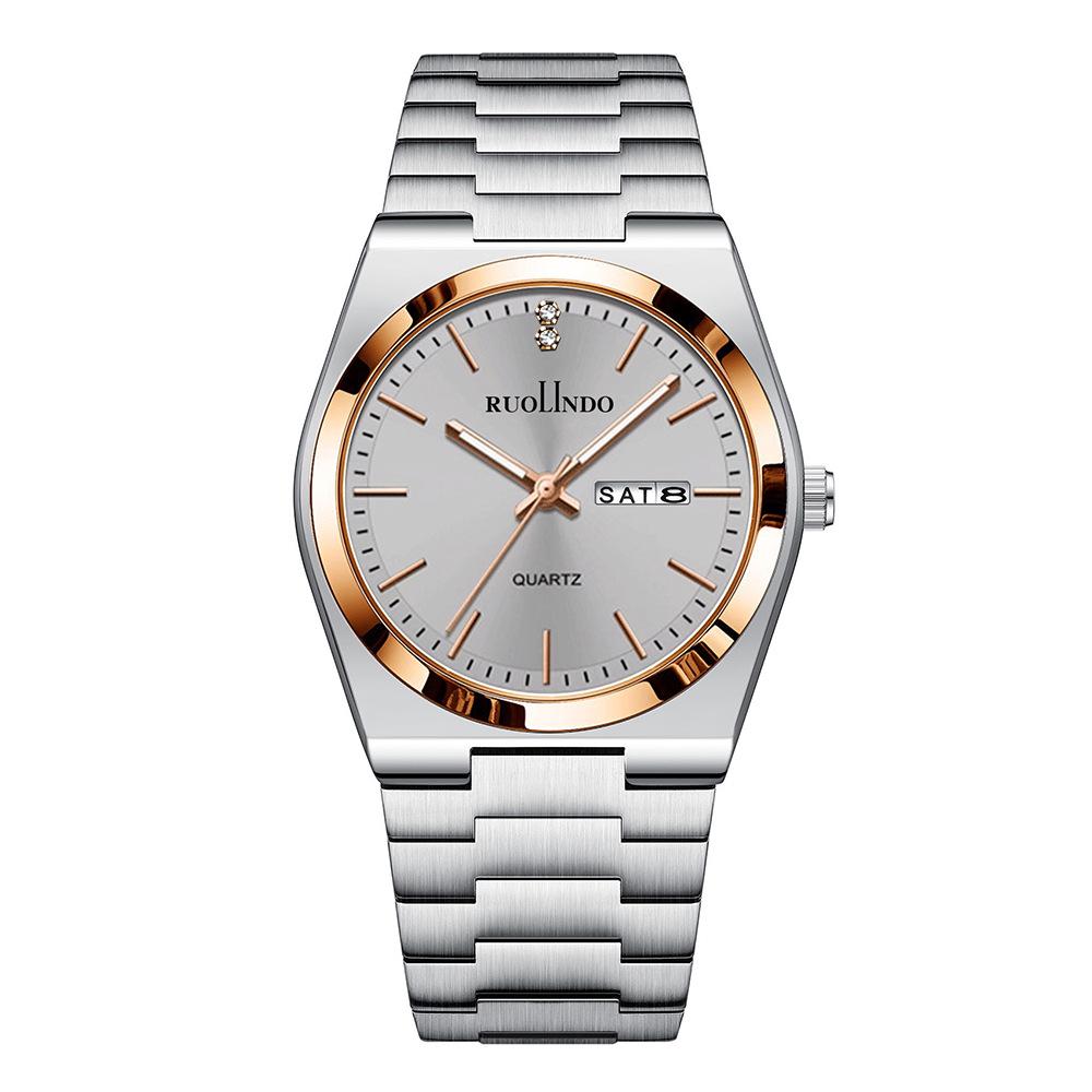 Men's Quartz Watch with Stainless Steel Band and Calendar