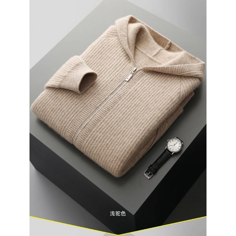 Felpa Cardigan con Zip Spessa da Uomo Maglione Lavorato a Maglia in Lana Merino Casual Larga Autunno Inverno Felpa Calda Giacca a Manica Lunga