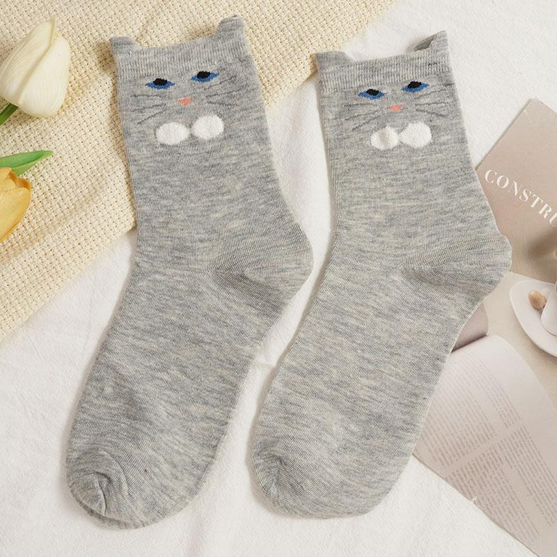 Women's New Cute Funny Cartoon Cat Mid-Calf Socks Comfortable Indoor Floor Sock Daily Casual Socks Creative Gift