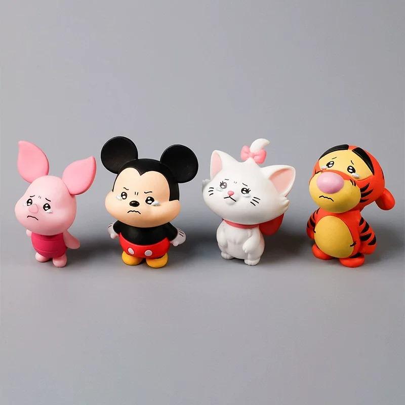 Disney Kawaii Teary Eyed Crying Figure Q Version Figurine Cartoon Keychain Mickey Mary Cat Piglet Mini Ornament Bag Decor Gifts