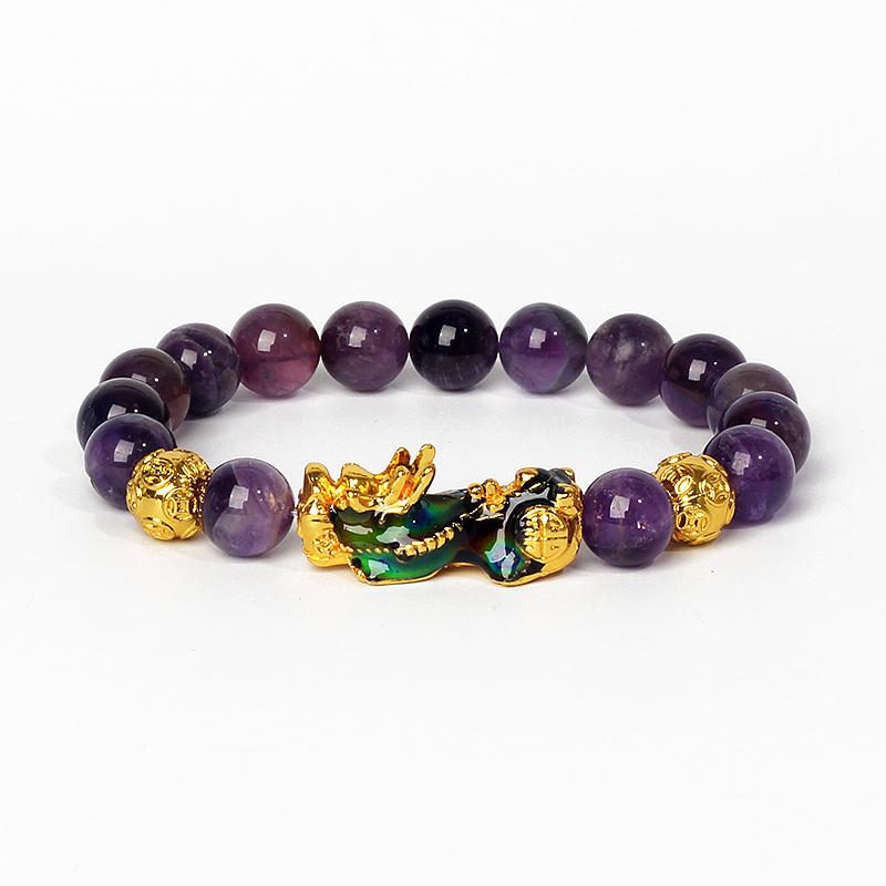 Feng Shui Black Obsidian Wealth Bracelets Men Color Changed Pi Xiu Bracelets Women 10mm Dragon Mantra Bead Bangle Lucky Jewelry