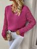 Spring and Autumn Knitted Sweater Foreign Trade Women's Clothing Temperament V-neck Hollow Long-sleeved Solid Color Casual Top