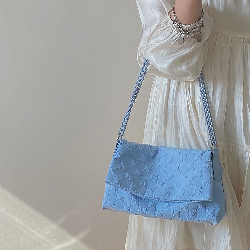 Korean Version of Autumn and Winter Niche Texture Blue Chain Flip Bag Canvas Bag Versatile Armpit Free Shipping Bag Women