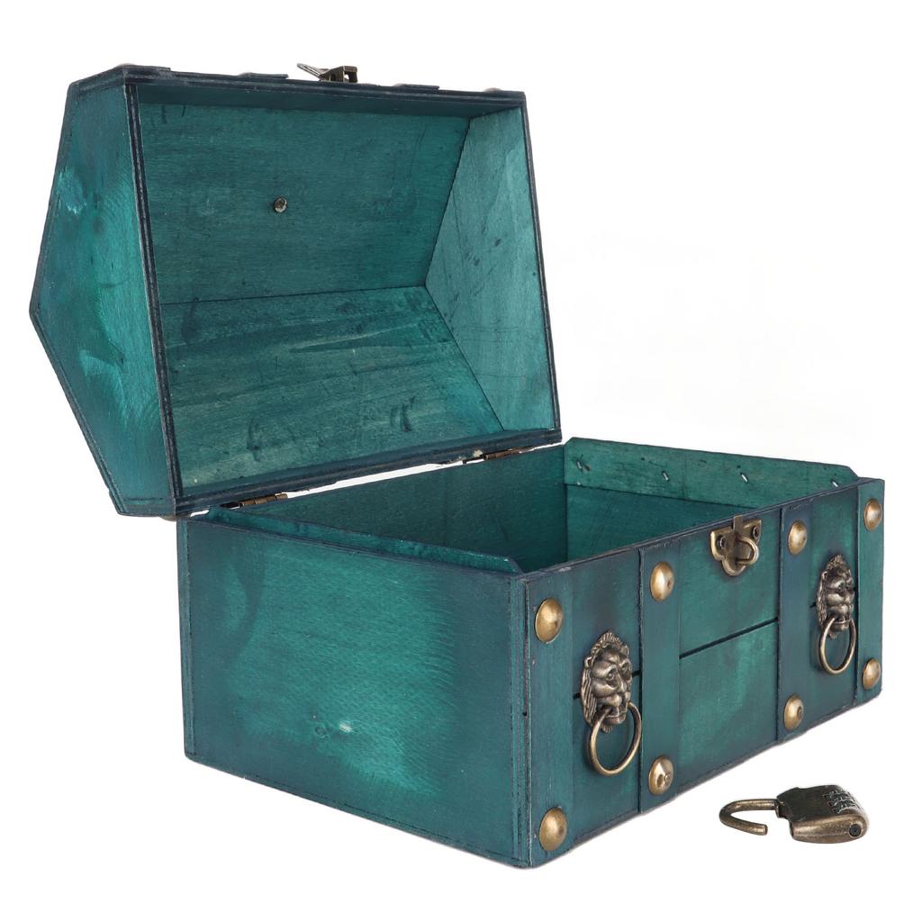 Treasure Chest Storage Box with Combination Lock Handcraft Exquisite Wood Treasure Box for Jewelry