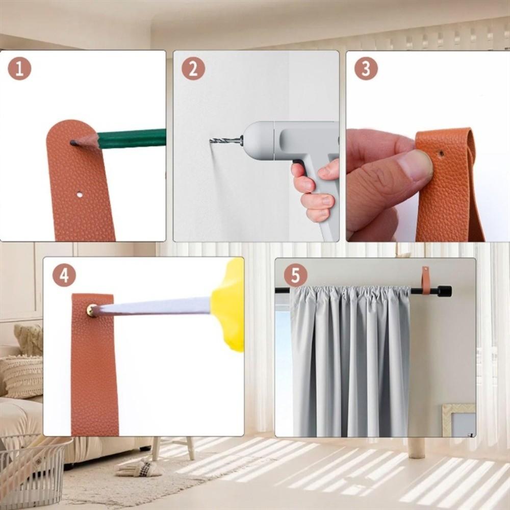 4PCS PU Leather Leather Curtain Brackets Wall Mounted Strap Hooks  Kitchen Decor