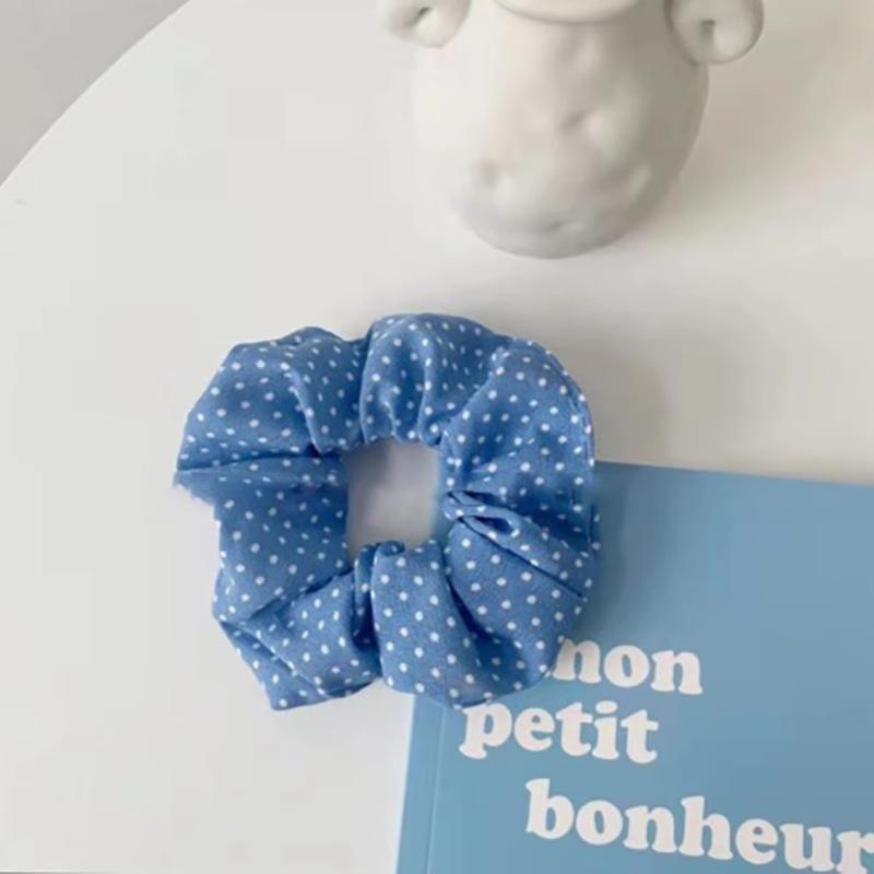 Blue Polka Dot & Floral Sea Salt Scrunchie Hair Tie