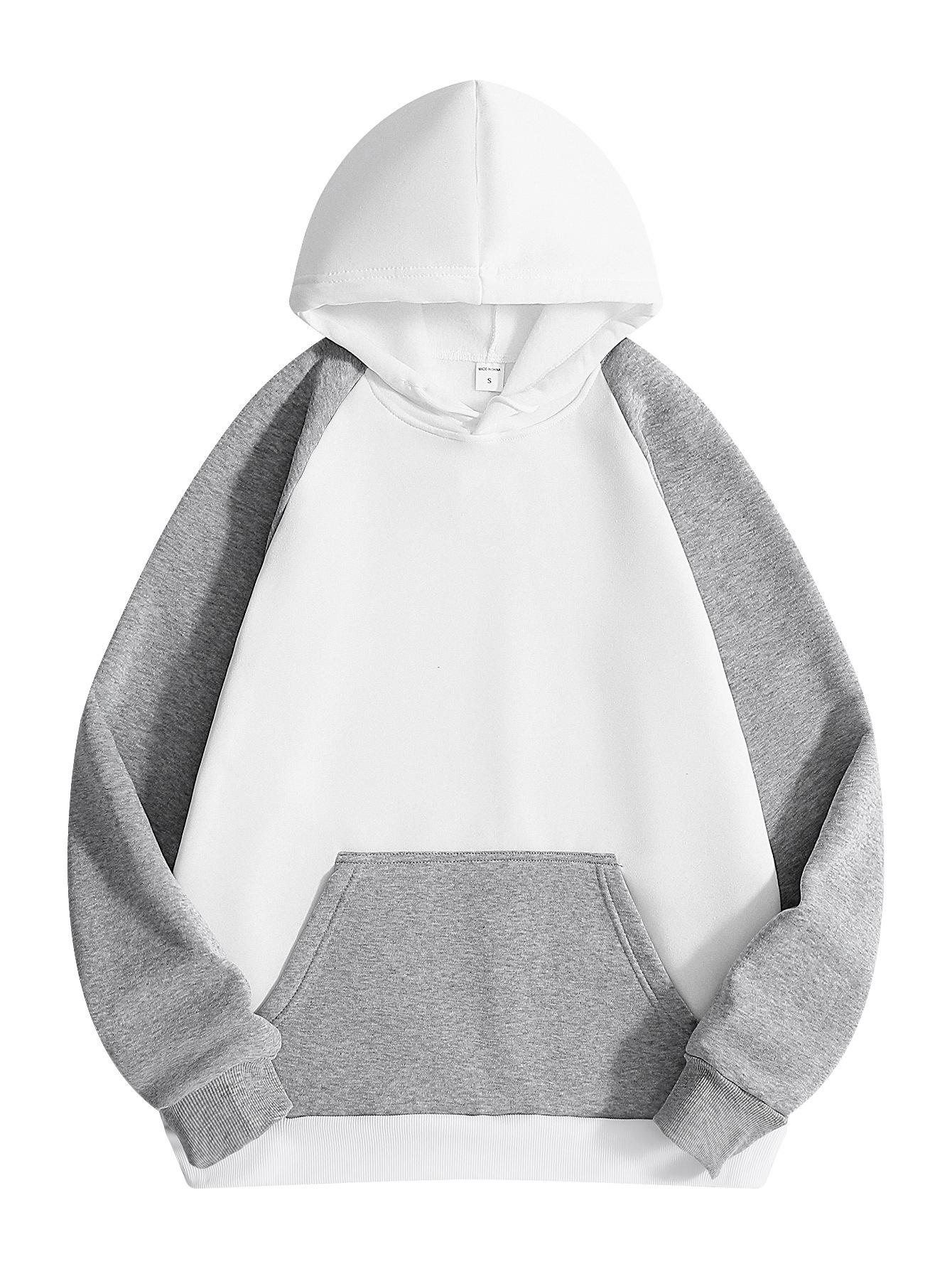 

250g Men s Color Block Hoodie, Autumn/Winter European Size, Plus Velvet Sporty Pullover Casual Top M білий