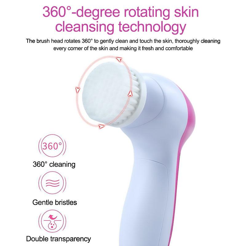 New Electric 5 IN 1 Electric Face Brush Facial Cleaning Device Cleansing Face Brush Facial Cleanser Tools DDXLS01