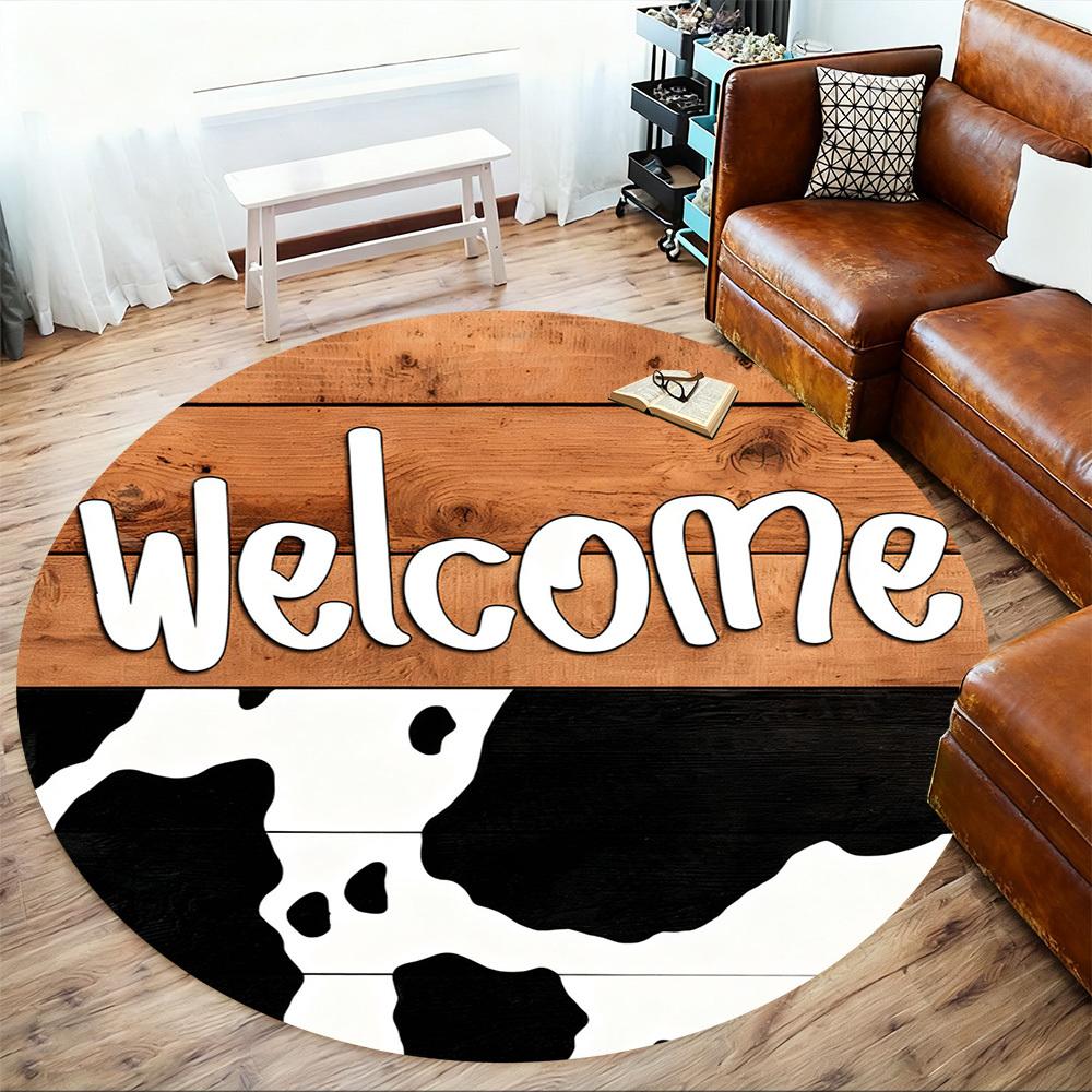 1PC Welcome Cowprint Office Round Area Rug, Under Office Chairs Bedroom Living Room Home Decor, Carpet for Office -1110138