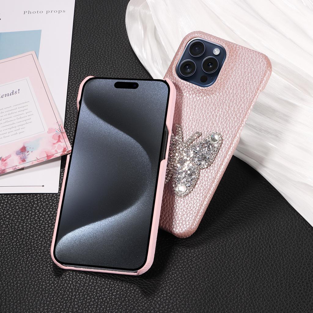 Faux Leather Diamond Butterfly Pattern Phone Case For IPhone16 15 14 13 12 11Pro Pro Max Plus XS Max7 8 Series Drop-proof Case