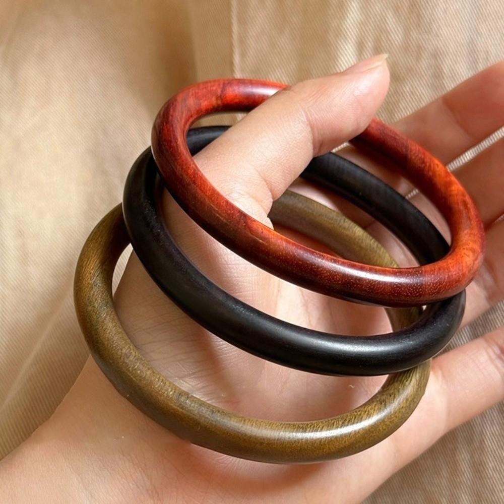 Chinese Ethnic Style Sandalwood Bracelet Wide Round Retro Hand Ring Sandalwood Bangle  Student