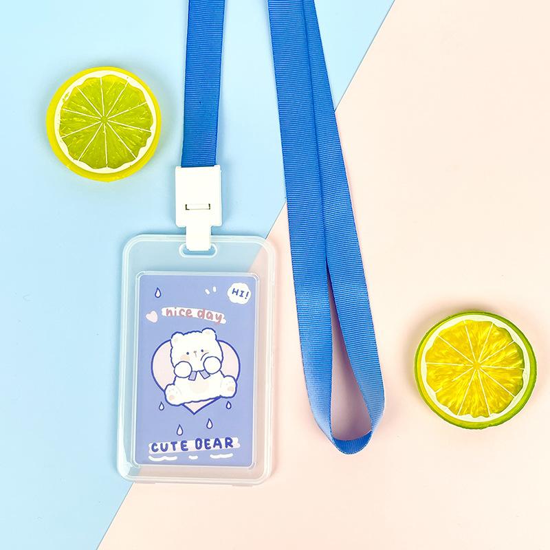 Ins Cute Transparent Lanyard Card Cover Student Bus Cards Case Cartoon Work Card Covers Credit Card Holder Id Holder with Rope
