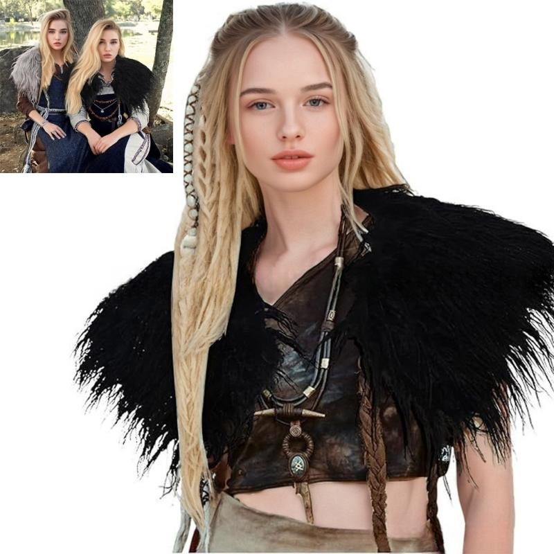 Vintage Medieval Styles Cloak With Luxurious Artificial Furs Costume Shoulder Wrap For Halloween Cosplay And Photography