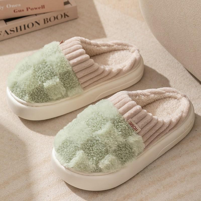 Women's Winter 2024 Warm Velvet Indoor/Outdoor Non-Slip Cotton Slippers, Thick-Soled Fur Shoes for Couples