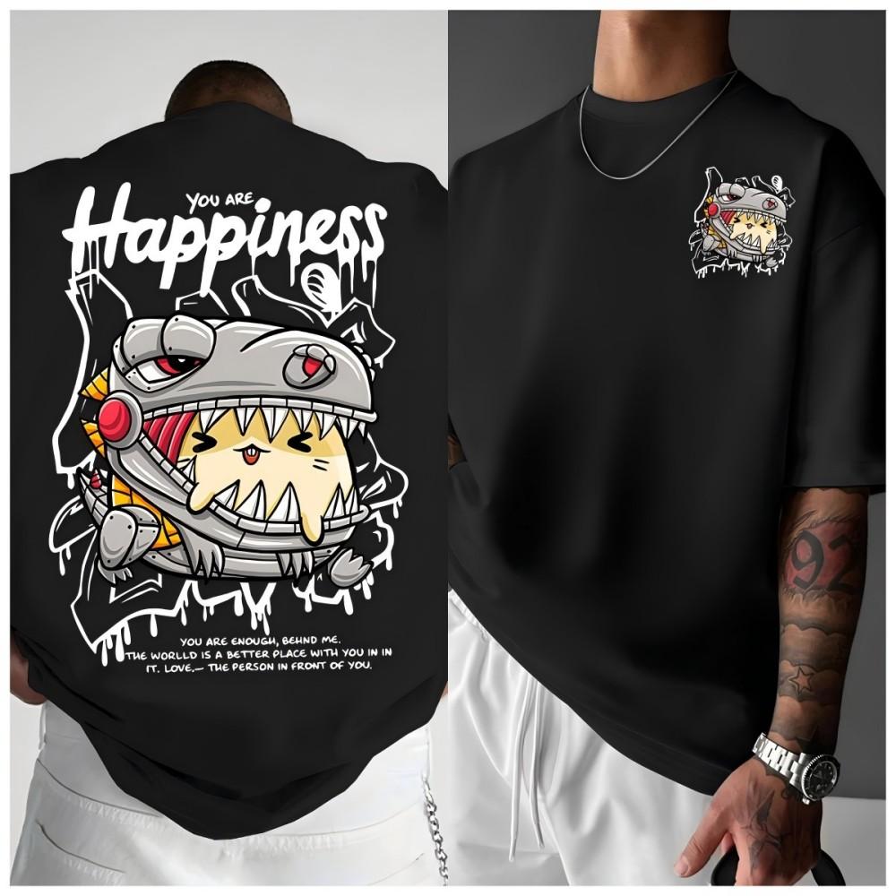 Fashionable men s summer cartoon mechanical dragon letter printed round neck T-shirt XS