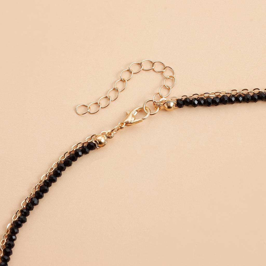 Fashion Vintage Sexy Ceramic Heart Pendant Necklace for Women Female Boho Geometric Baroque Double-layer Crystal Chain Jewelry