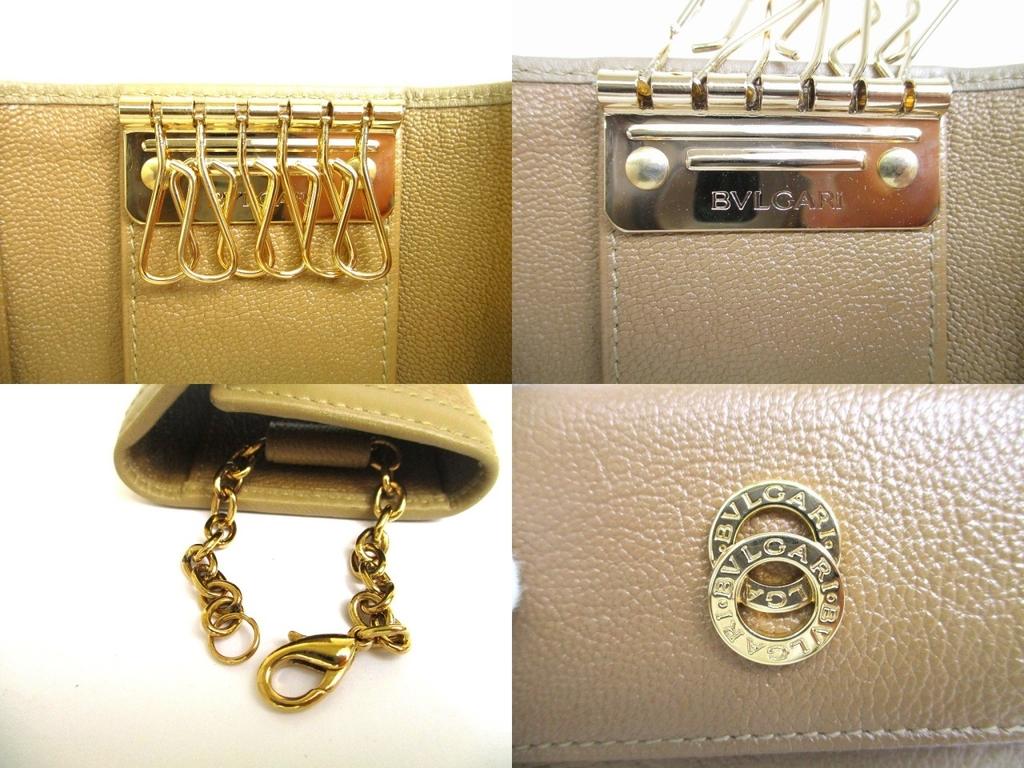 Authentic BVLGARI Brown Leather Gold H/W 6 Pics Key Chain #a671  Refurbished
