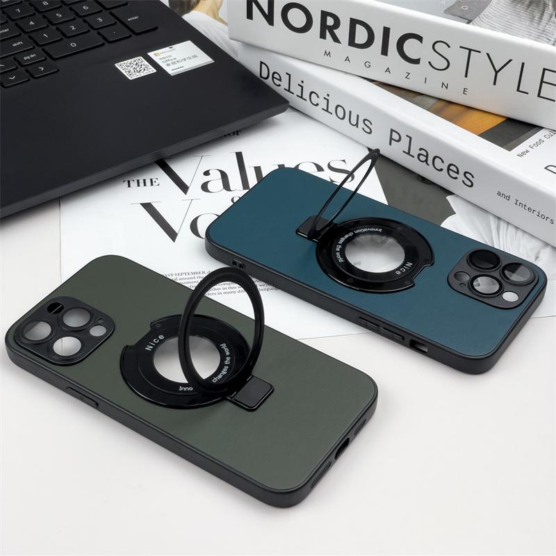 Custodia con supporto per anello in pelle per iPhone 14 Pro Max per iPhone 11 12 13 Pro 14Plus Staffa antiurto Shell Ricarica wireless