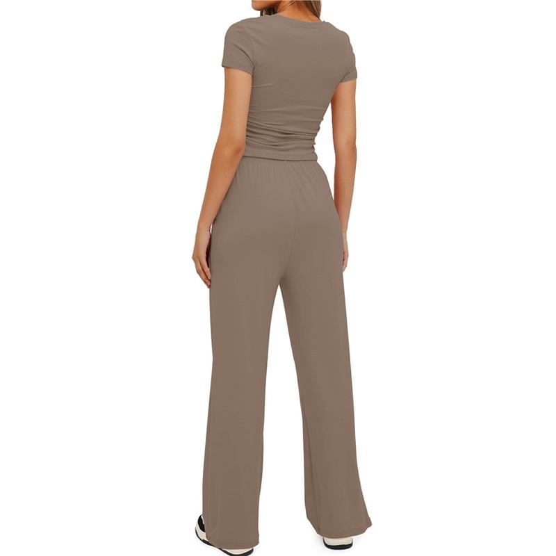 Women's 2 Piece Outfit Short Sleeve T-Shirt Wide Leg Pants Casual Tracksuit