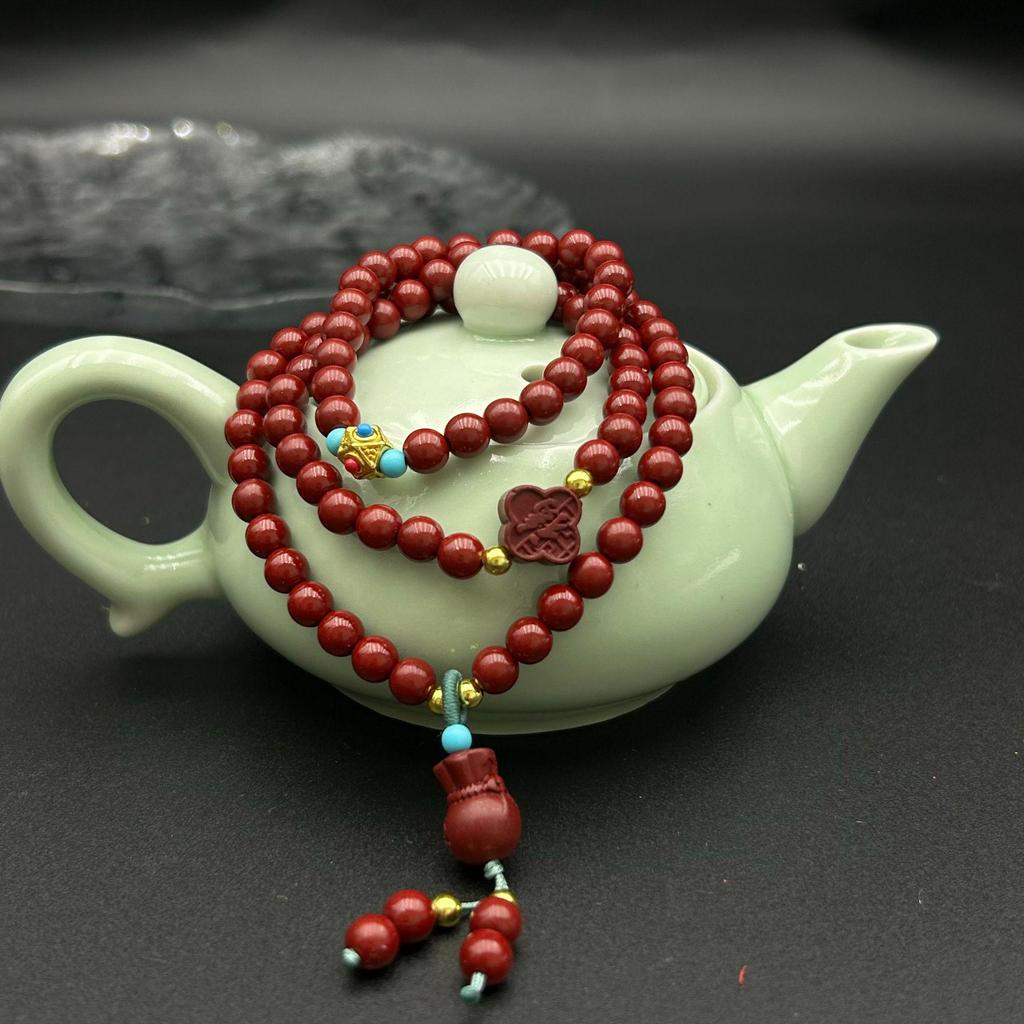 Ethnic Style Multi-Turn Cinnabar God of Wealth Bracelet - Buddhist Beads Hand String
