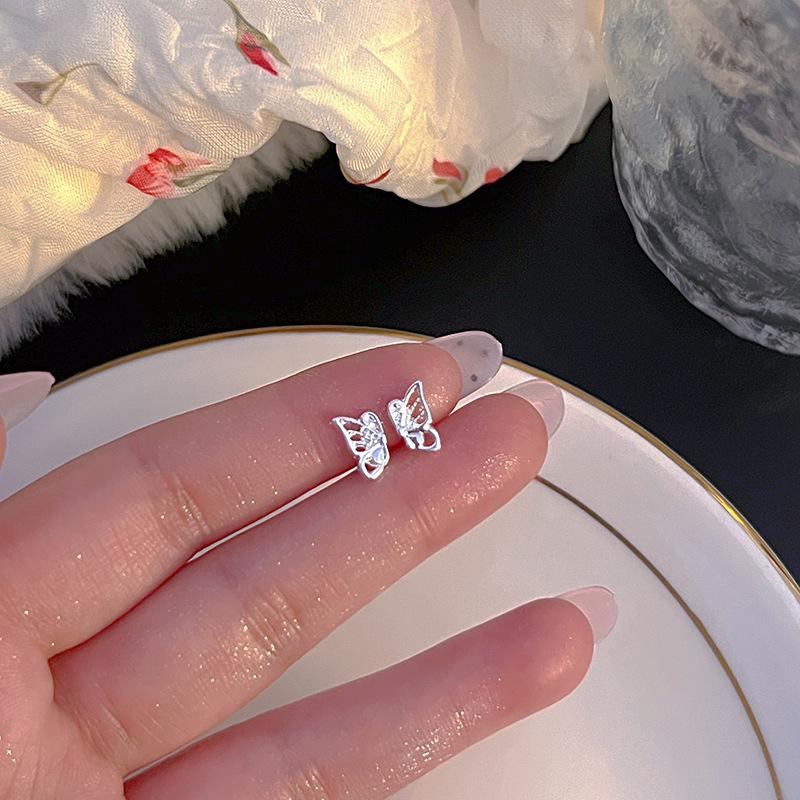 S925 Silver Stud Earrings Women's Ear Hole Earrings Niche Design Earbone Studs High-end Earrings