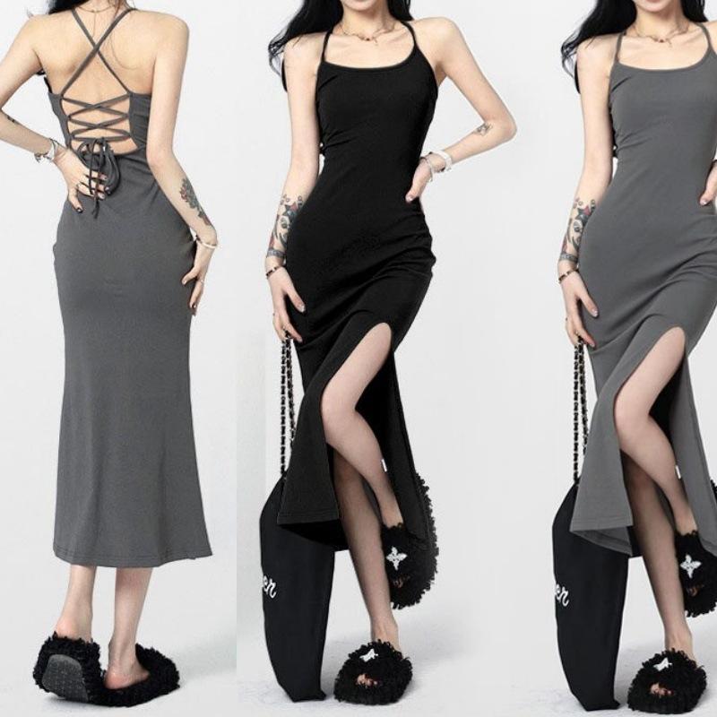 Pure Desire Suspender Hip Dress Spice Girls Summer New Tight Sexy Backless Split Long Dress Stepmom Skirt